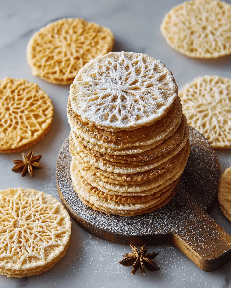 Oven-Baked Pizzelles - Crisp Italian Cookies 3 A close-up of a single round pizzelle cookie, showing the light golden edge and tender center.