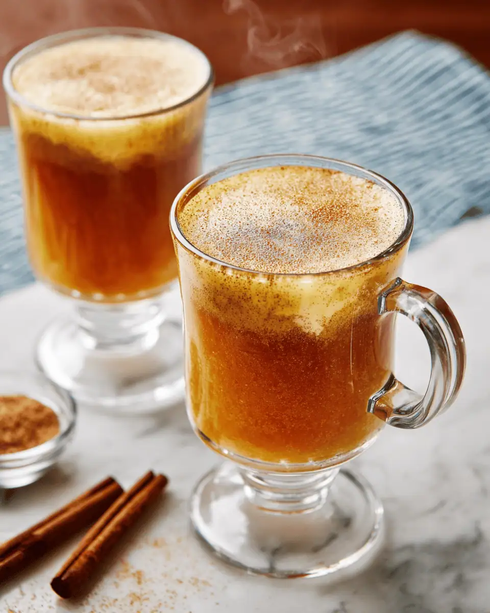 Hot Buttered Rum - The Ultimate Winter Warmer 3 A mug of hot buttered rum cocktail, topped with foam and garnished with a cinnamon stick.