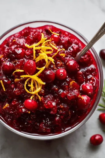 Easy 10-Minute Fresh Cranberry Relish (No-Cook!) 6 A close-up of the no-cook cranberry relish, garnished with fresh, vibrant orange zest.