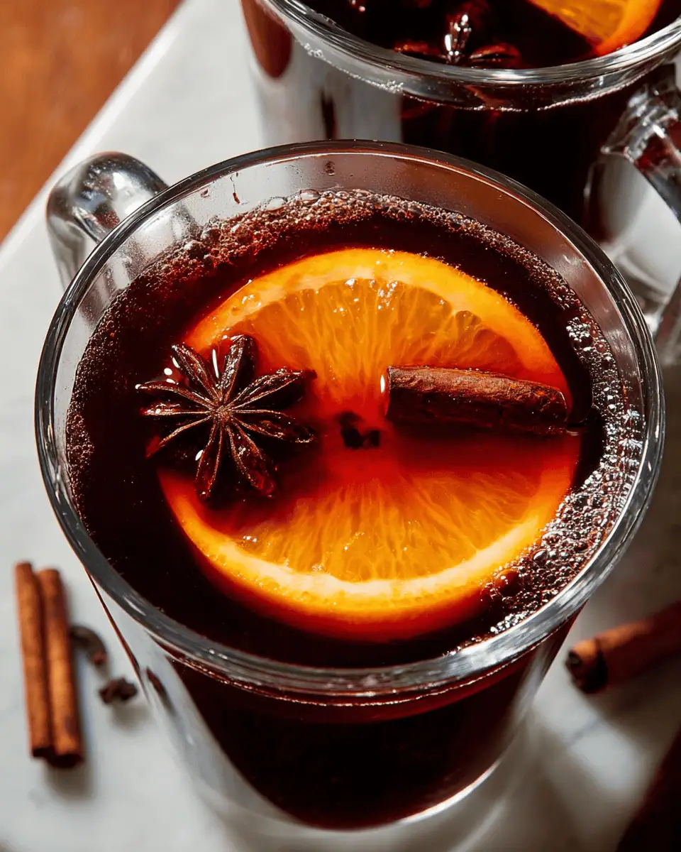 Classic Mulled Wine - A Cozy Holiday Treat 2 A close-up of a mug of mulled wine, showing the festive garnish of a cinnamon stick and orange slice.