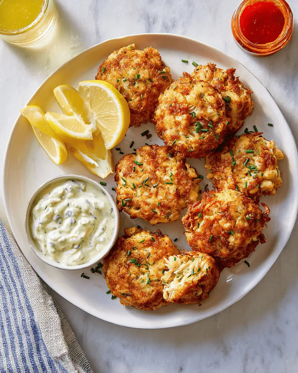 The Best Crispy Air Fryer Crab Cakes (Easy 15-Minute Recipe!) 3 A close-up of a single air fryer crab cake, showing the crispy golden crust and the flaky lump crab meat inside.