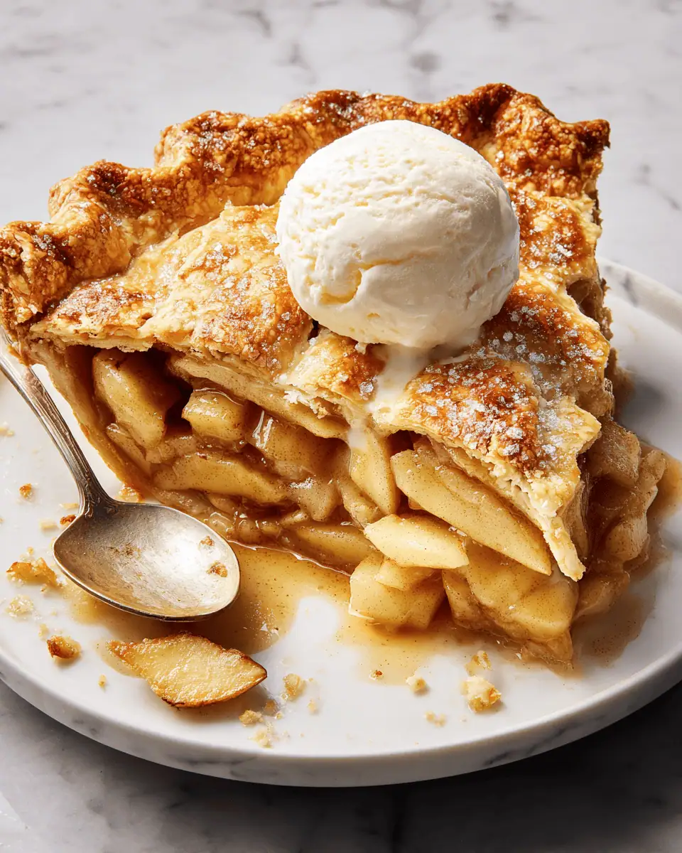 The Ultimate Classic Apple Pie - Perfect Flaky Crust! 2 A close-up of a slice of apple pie, showing the tender, spiced apple filling and the crisp bottom crust.