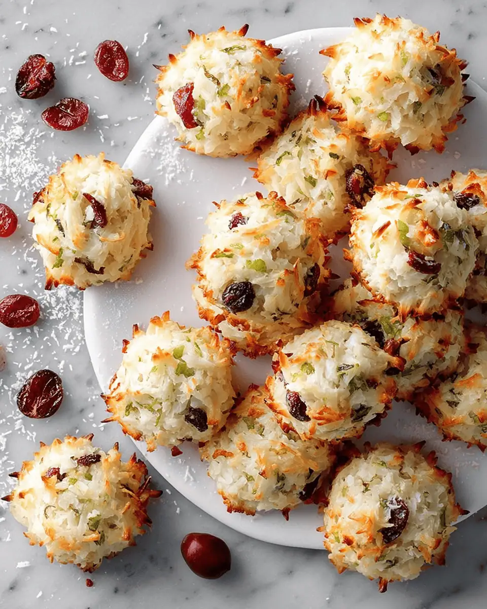 Cranberry Lime Macaroons: A Zesty and Chewy Gluten-Free Cookie 3 Golden brown coconut macaroons cooling on a parchment lined baking sheet.