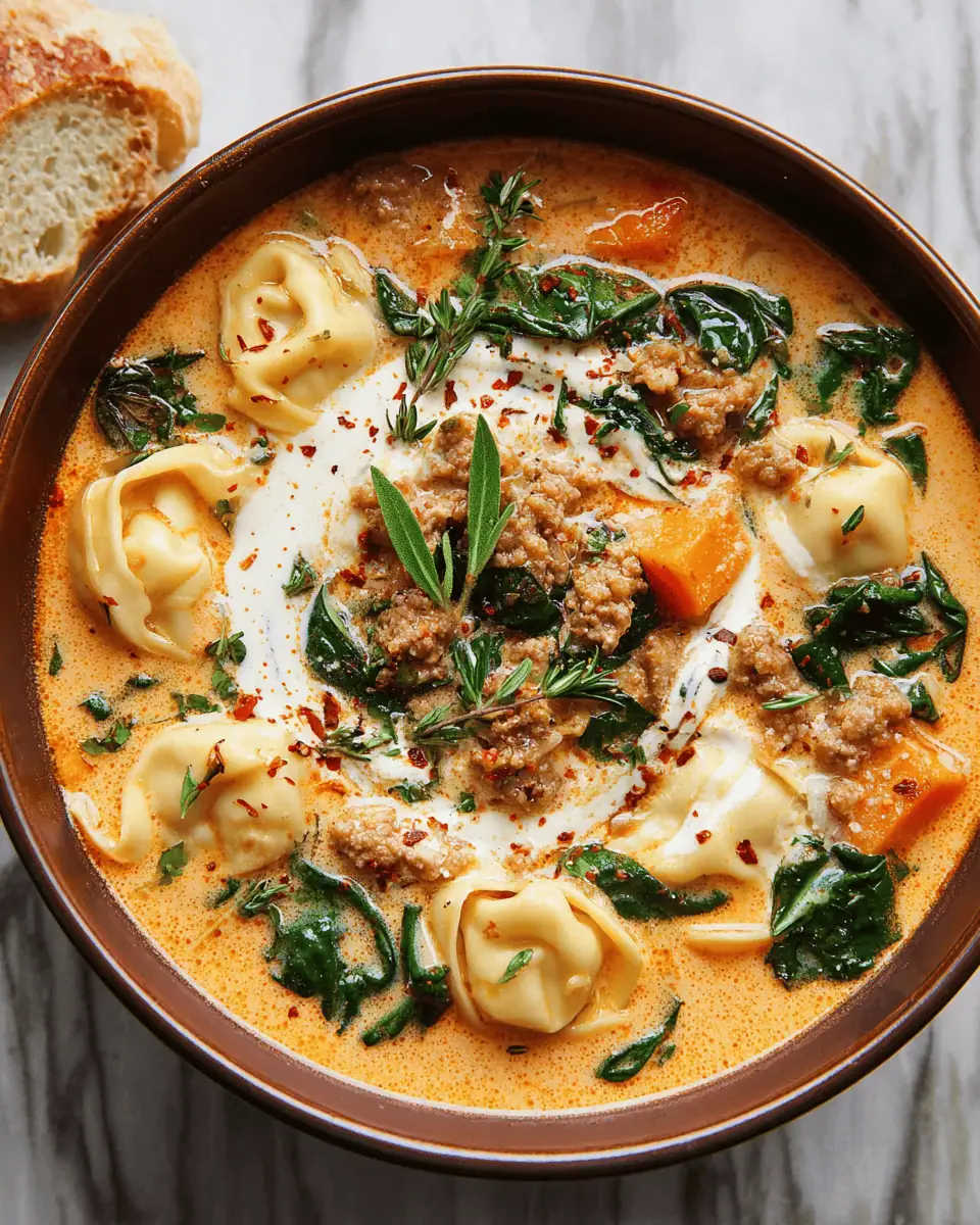 Creamy Sausage Tortellini Soup: A Spicy Sweet Potato One Pot Meal 2 Cubed sweet potatoes and minced garlic cooking with tomato paste and spices.