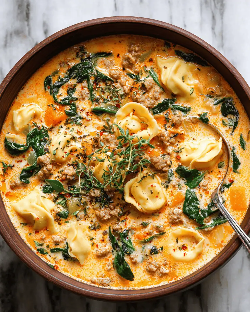 Creamy Sausage Tortellini Soup with Sweet Potato 2 Fresh ingredients including Italian sausage, peeled sweet potato, and refrigerated tortellini.