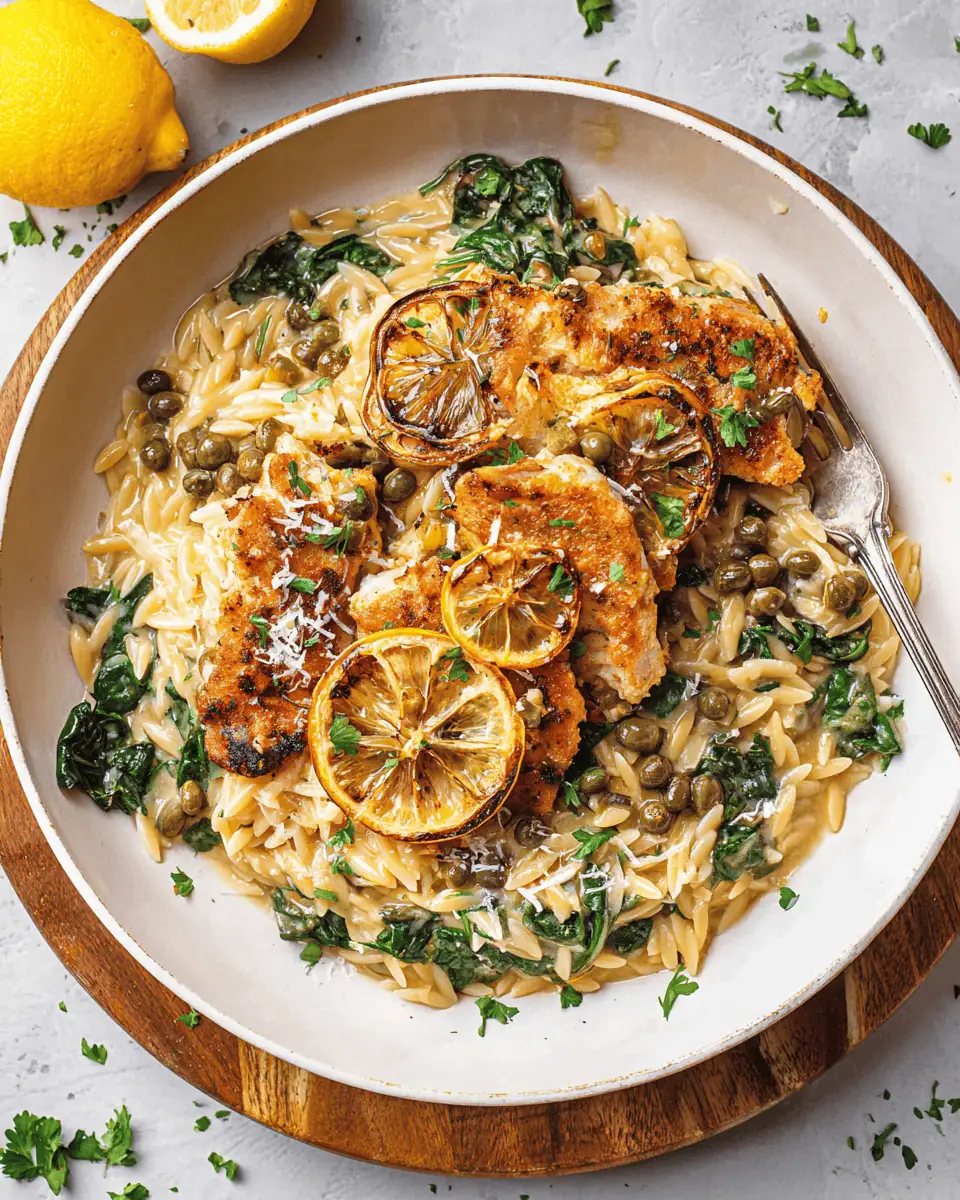 Creamy Chicken Piccata Orzo: A One Pan Lemon Dinner 3 Raw orzo pasta and minced garlic sautéing in butter until golden brown.