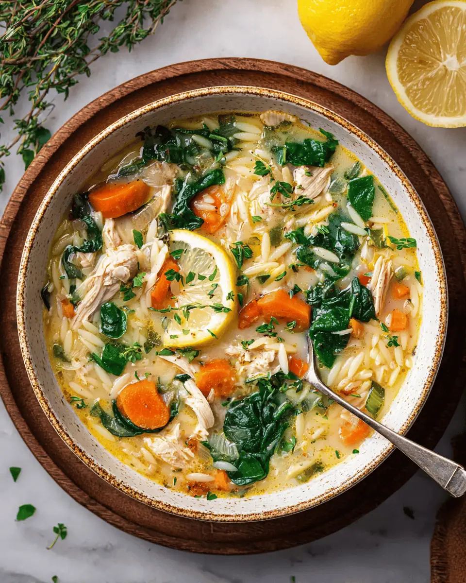 Lemon Chicken Orzo Soup: A Zesty and Thick One Pot Meal 2 Stirring fresh baby spinach and squeezing lemon juice into a simmering pot of soup.