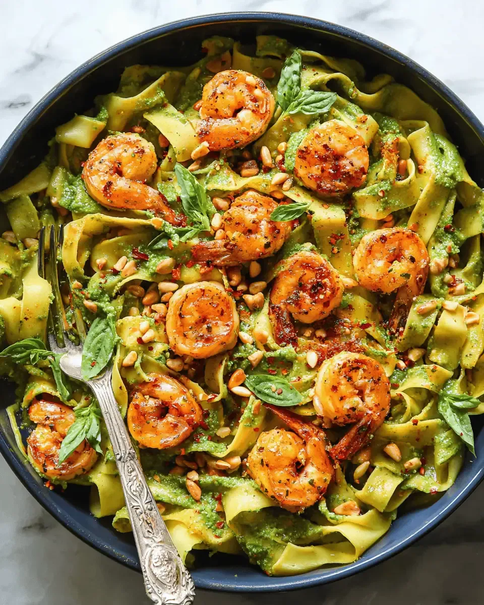 30-Minute Shrimp Pesto Pasta with Lemon and Garlic 4 Raw shrimp seasoned with smoked paprika sizzling in a skillet with minced garlic.