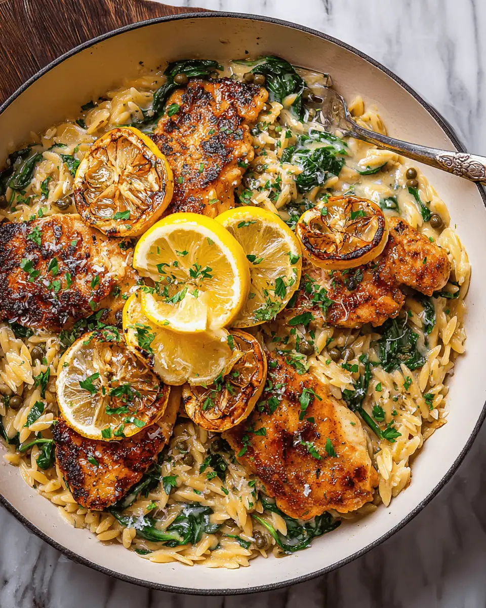 Creamy Chicken Piccata Orzo: A One Pan Lemon Dinner 2 Lemon slices simmering in honey and butter in a hot skillet.