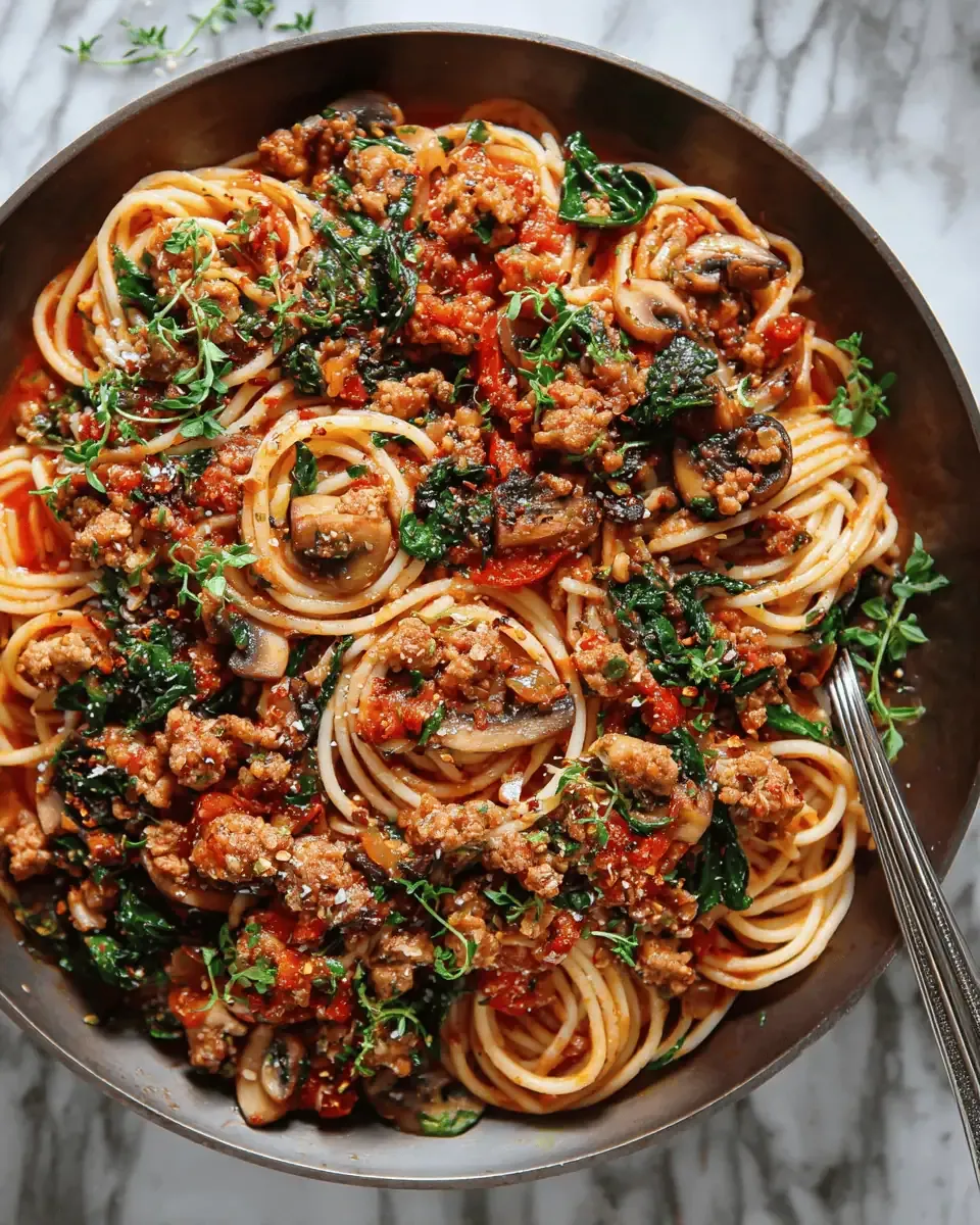 Spicy Italian Sausage and Mushroom Pasta: A 30-Minute Dinner 4 Sliced crimini mushrooms sautéing in a pan until golden brown.