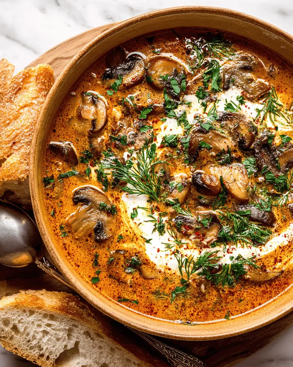 Hungarian Mushroom Soup: A Creamy and Earthy Paprika Spiced Bowl 2 Sprinkling vibrant red Hungarian paprika and flour over sautéed mushrooms.