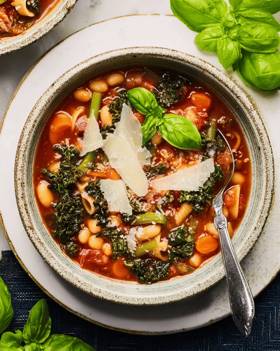 Classic Minestrone Soup: A Hearty Vegetable and Pasta Bowl 4 Diced carrots, onions, and celery cooking gently in olive oil in a large pot.