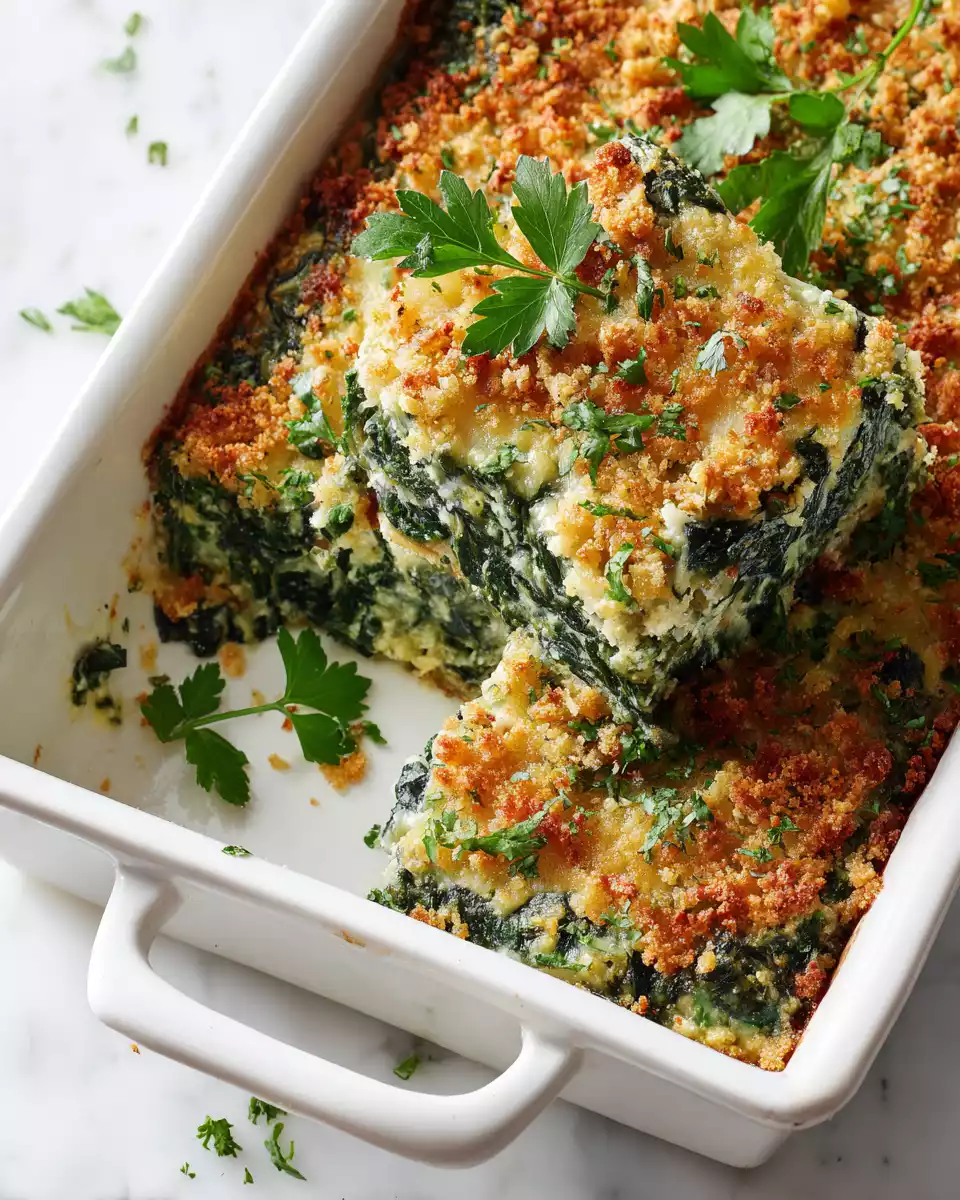 Creamy Spinach Casserole by Trisha Yearwood 3 Delicious spinach casserole made with fresh ingredients for a comforting side dish, perfect for gatherings and family dinners.