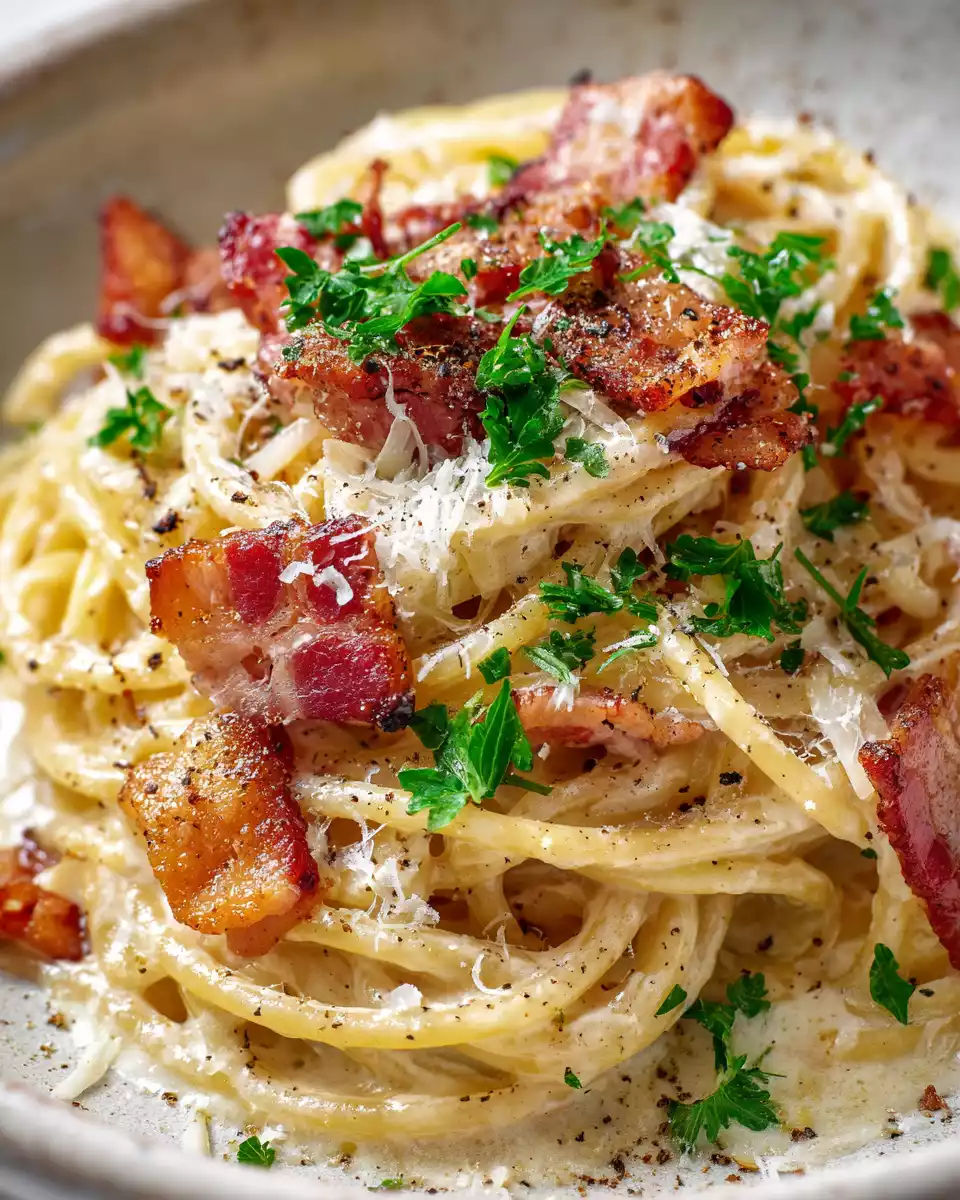 Delicious Spaghetti Carbonara for Quick Dinners 1 Creamy spaghetti carbonara with pancetta and cheese, perfect for quick weeknight dinners and easy meal prep.