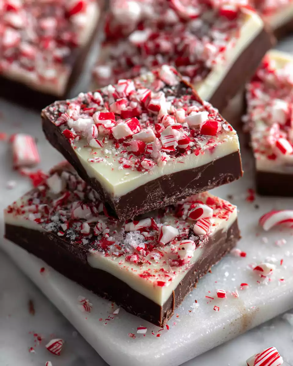 Delightful Peppermint Bark for the Holidays 2 Delicious peppermint bark with rich chocolate and mint candy, perfect for festive gifting during the holidays.
