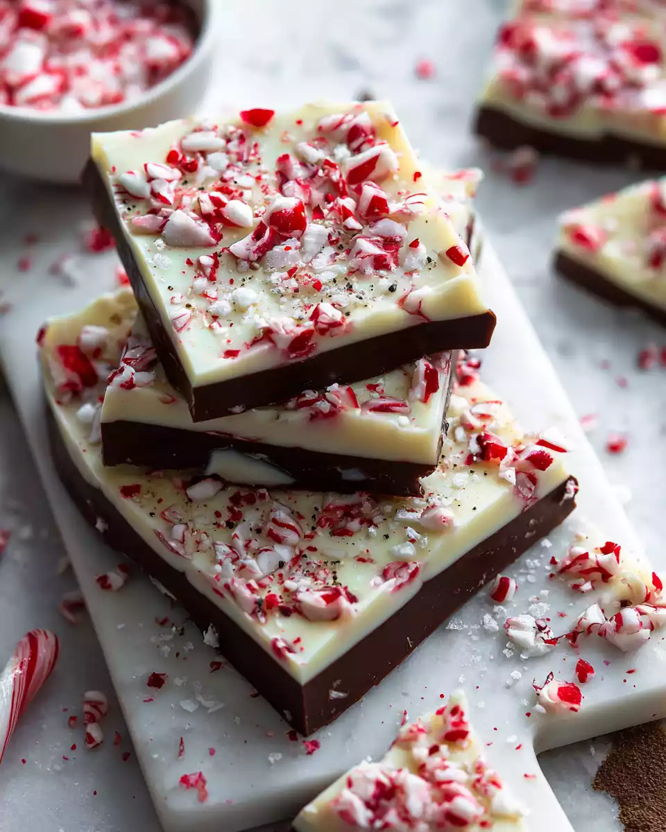 Delightful Peppermint Bark for the Holidays 4 Delicious peppermint bark with rich chocolate and mint candy, perfect for festive gifting during the holidays.