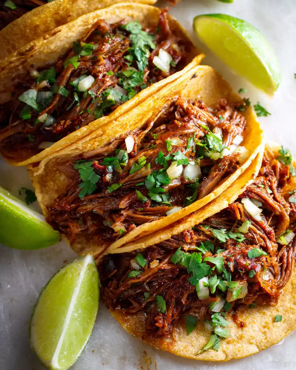 Flavorful Mexican Shredded Beef for Tacos and Burritos 2 Mexican shredded beef recipe for tacos and burritos, featuring tender beef cooked slowly with spices for a rich, flavorful dish.