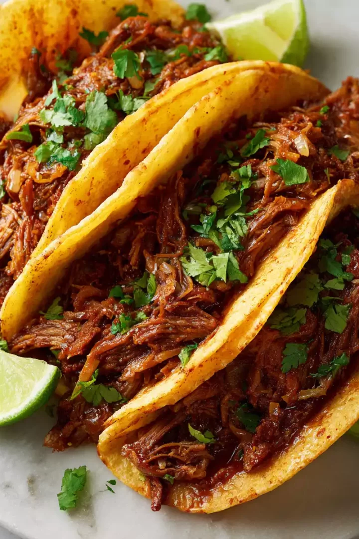 Mexican shredded beef recipe for tacos and burritos, featuring tender beef cooked slowly with spices for a rich, flavorful dish.
