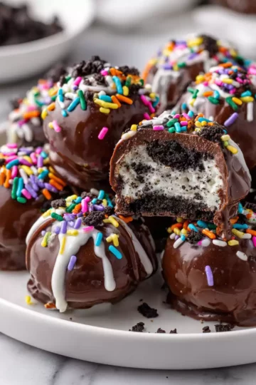 Decadent Oreo truffles featuring crushed Oreos and cream cheese, a no-bake dessert delight for chocolate lovers.