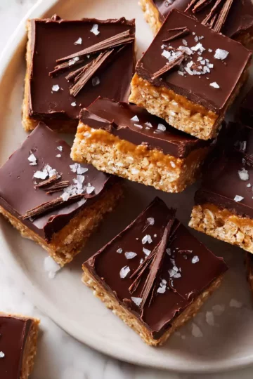 Delicious Scotcheroos bars made with chocolate, peanut butter, and crispy rice cereal, perfect as a sweet snack or dessert.